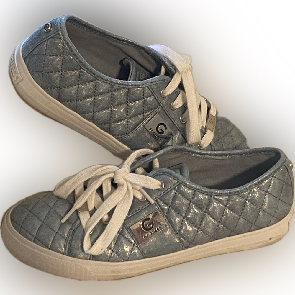 Guess Sparkly Blue Quilted Sneakers with White Laces